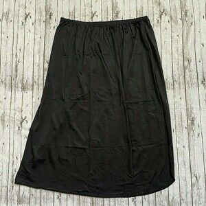 Vintage Vassarette Black Half Slip With Lace Trim Sz Medium M Side Slit 26" Hem